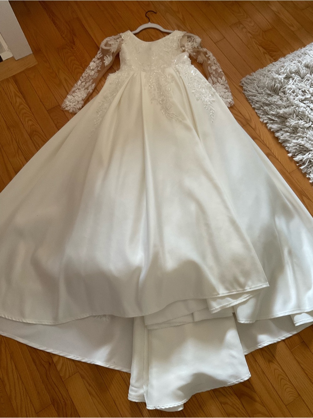 Stunning Off White Lace Long-Sleeve Satin First Communion/ Flower Girl Gown